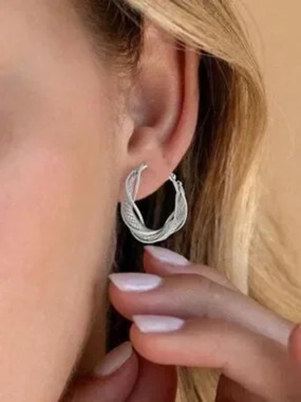 New Anthropologie Silver Twisted Mesh Hoop Earrings
